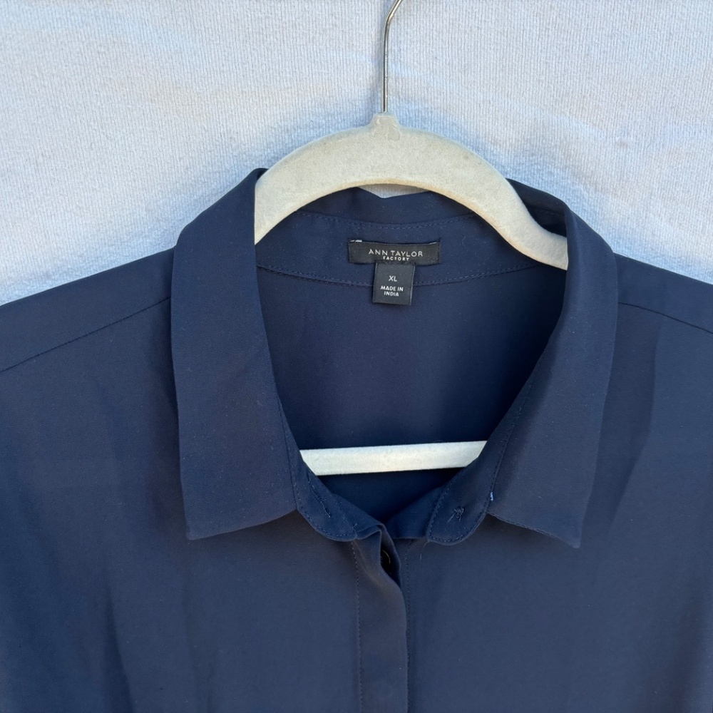 Navy Blue Long Sleeve Sheer Blouse